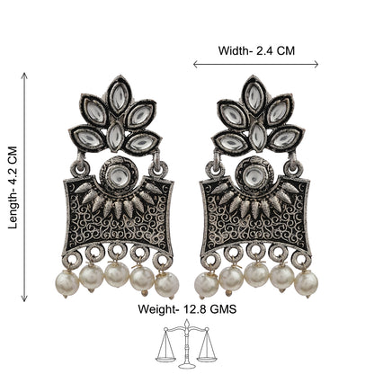 Flora-Aura stone studded dangler earrings (White)