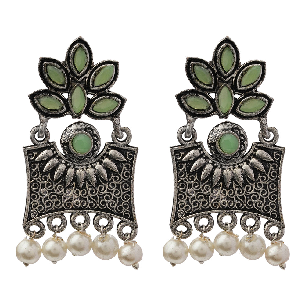 Flora-Aura stone studded dangler earrings (Pista)