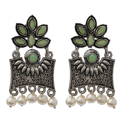 Flora-Aura stone studded dangler earrings (Pista)