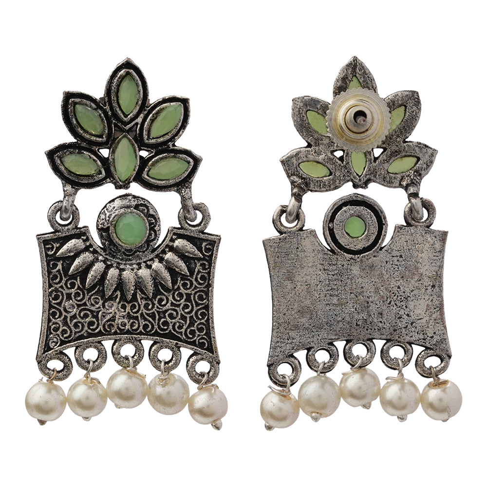 Flora-Aura stone studded dangler earrings (Pista)