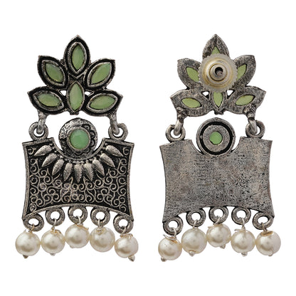 Flora-Aura stone studded dangler earrings (Pista)