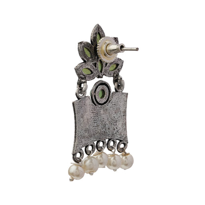 Flora-Aura stone studded dangler earrings (Pista)