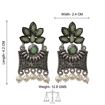 Flora-Aura stone studded dangler earrings (Pista)