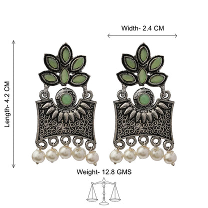 Kalash Kamal earring  Flora-Aura stone studded dangler earrings (Pista) Combo