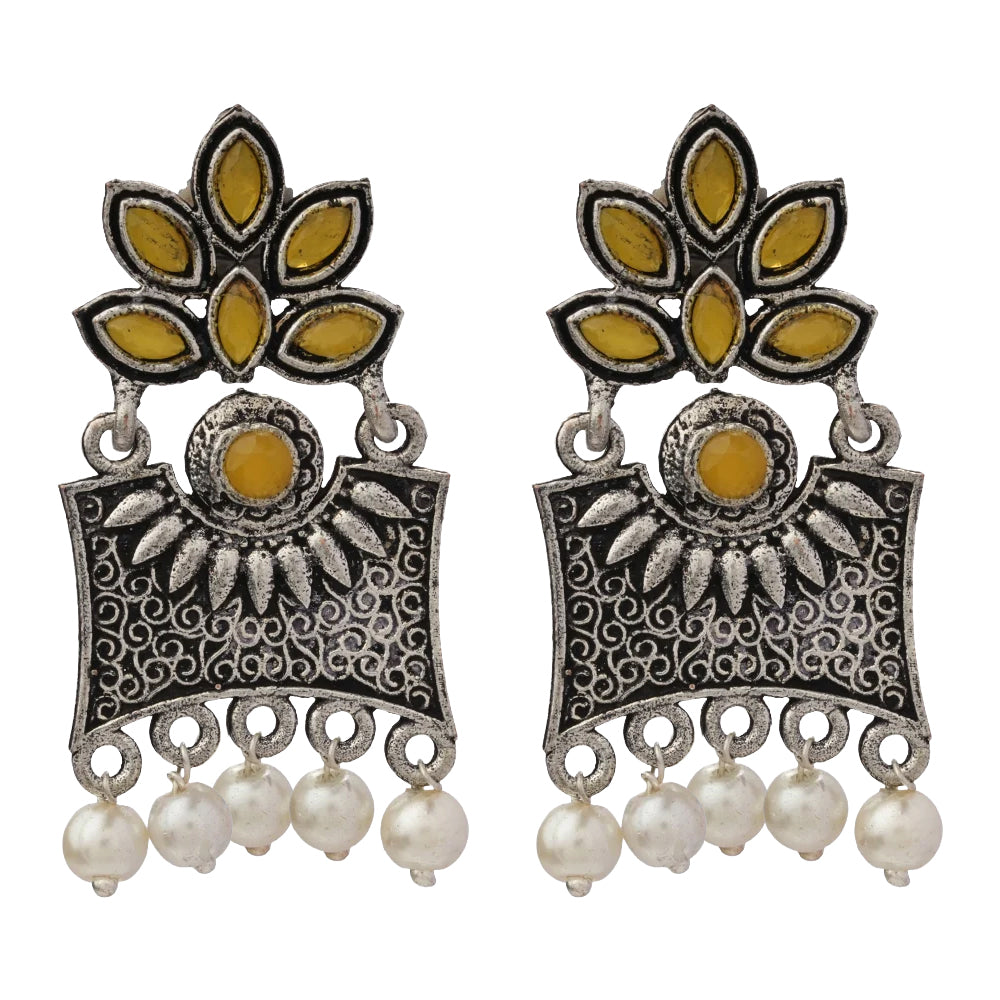 Flora-Aura stone studded dangler earrings (Yellow)
