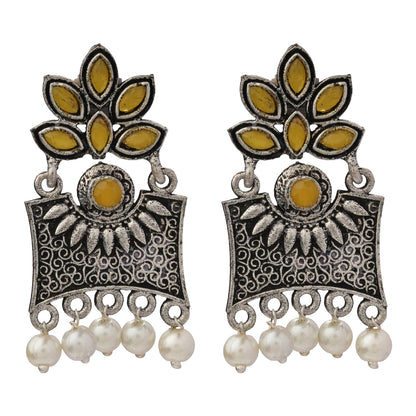 Flora-Aura stone studded dangler earrings (Yellow)