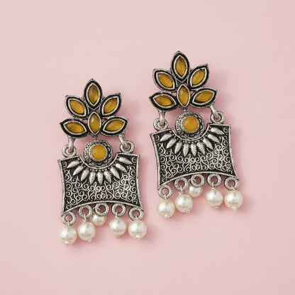 Flora-Aura stone studded dangler earrings (Yellow)