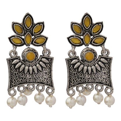 Flora-Aura stone studded dangler earrings (Yellow)