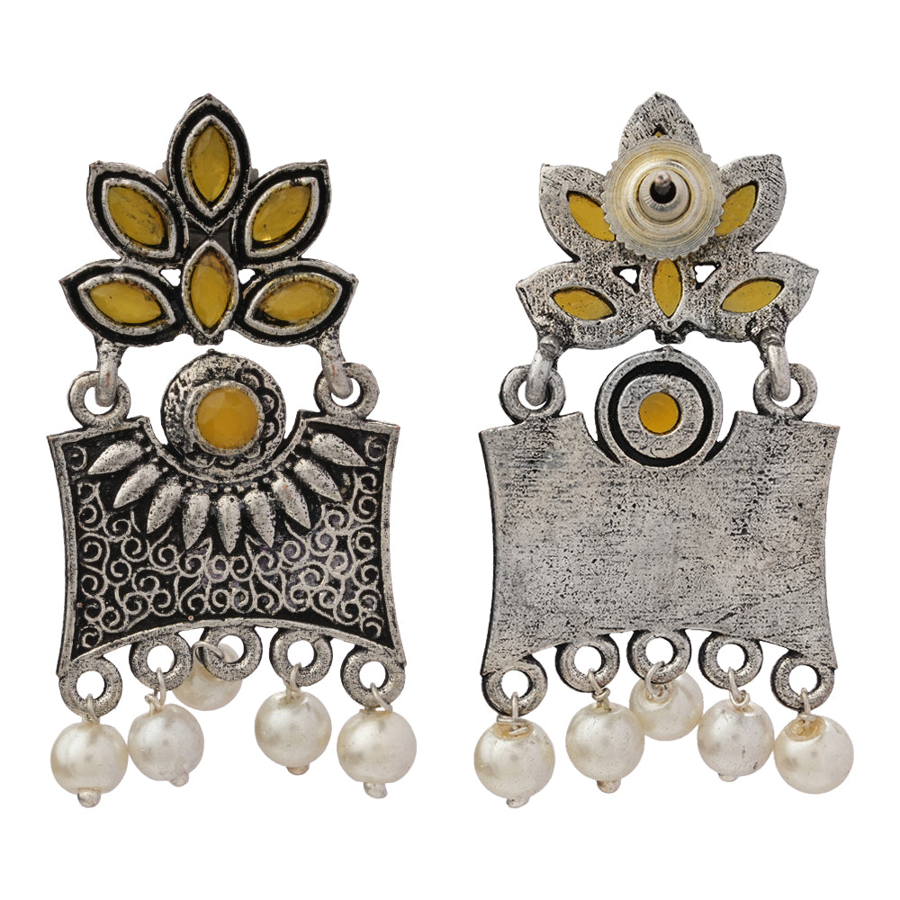 Flora-Aura stone studded dangler earrings (Yellow)