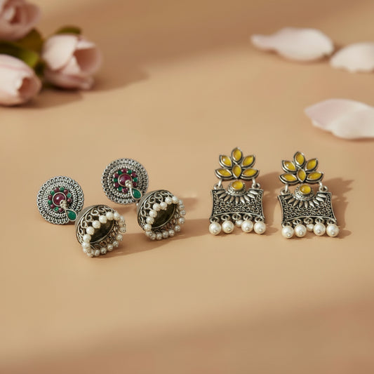 Evergreen earrings (Multicolored) Flora-Aura stone studded dangler earrings (Yellow) Combo set