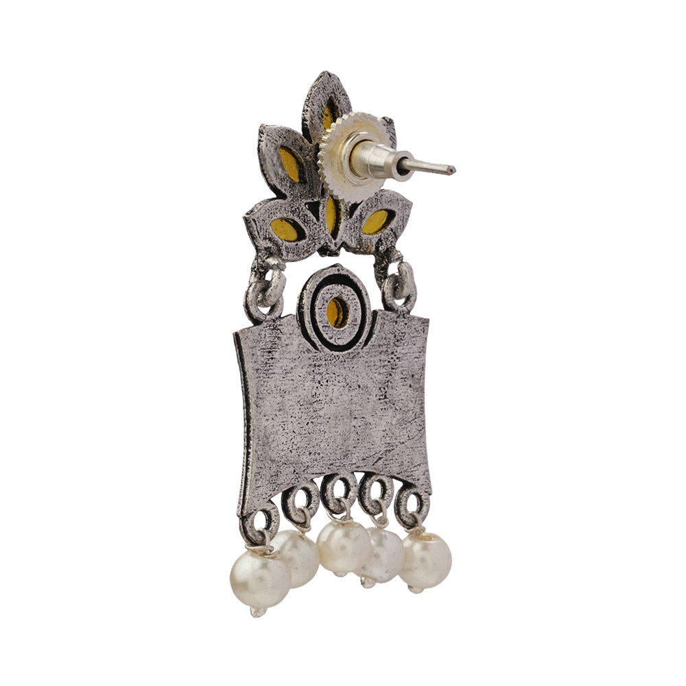 Flora-Aura stone studded dangler earrings (Yellow)