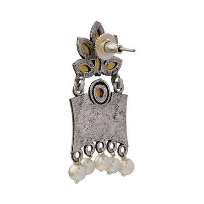 Flora-Aura stone studded dangler earrings (Yellow)