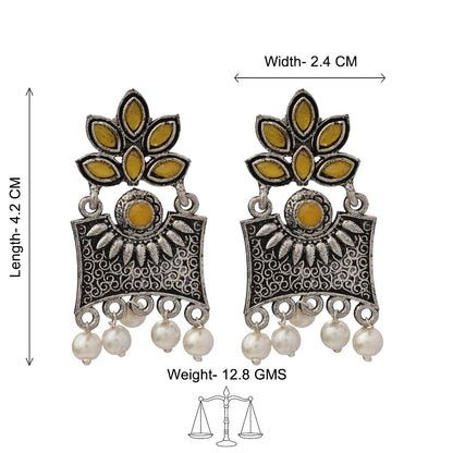 Kalash Kamal earring  Flora-Aura stone studded dangler earrings (Yellow) Combo