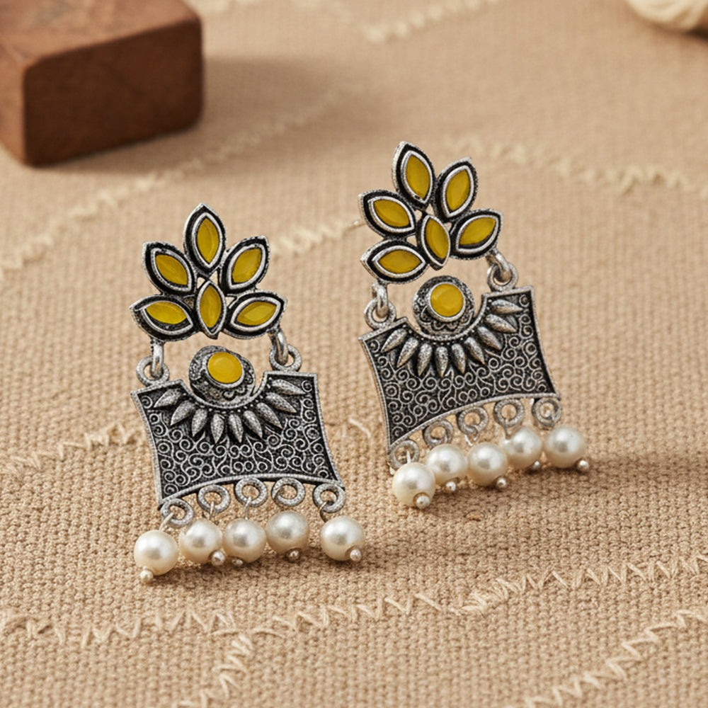 Flora-Aura stone studded dangler earrings (Yellow)