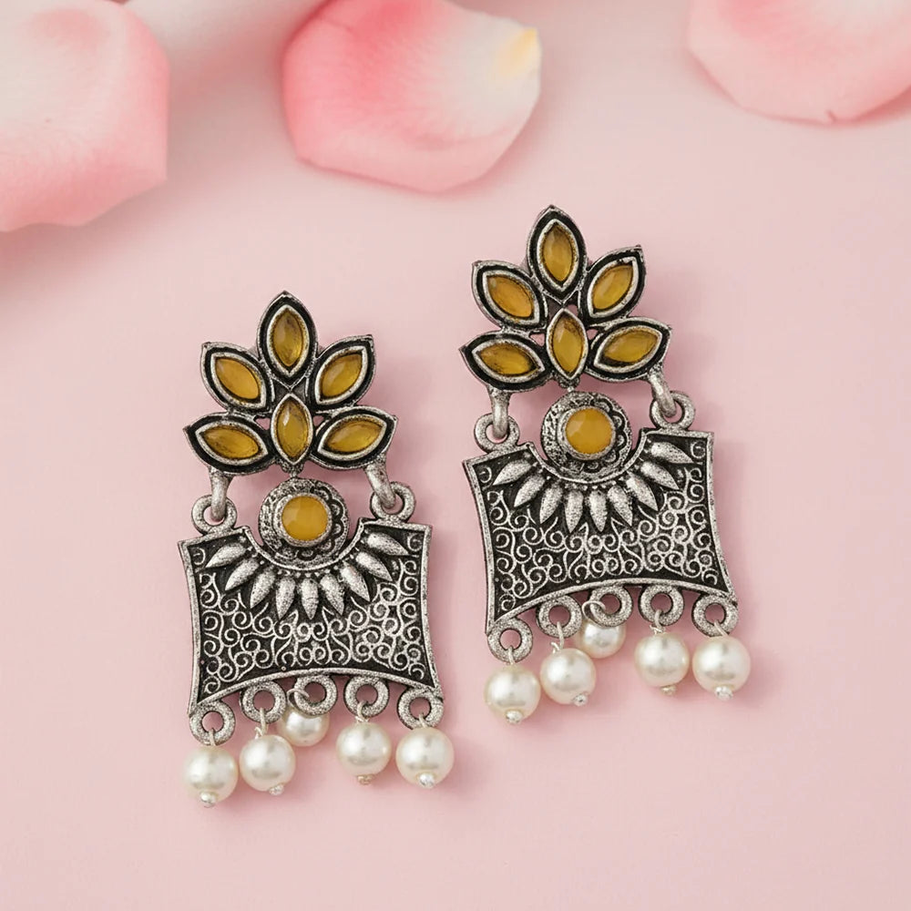 Kalash Kamal earring  Flora-Aura stone studded dangler earrings (Yellow) Combo