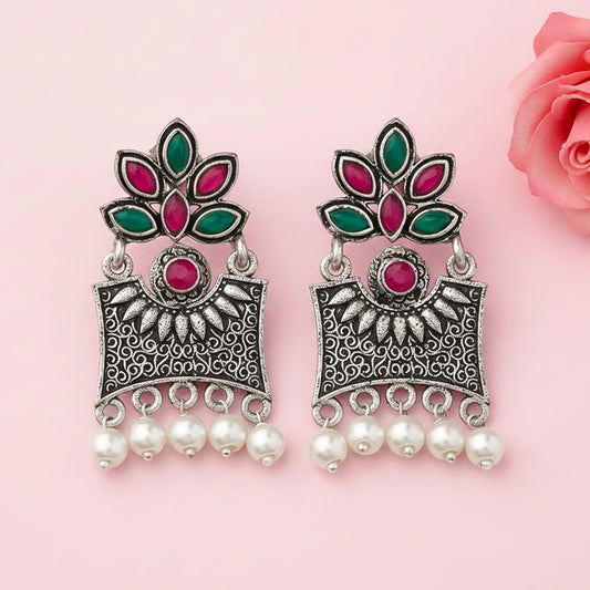 Flora-Aura stone studded dangler earrings (Multicolored)