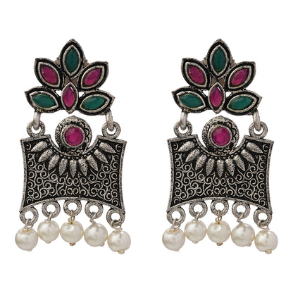Flora-Aura stone studded dangler earrings (Multicolored)