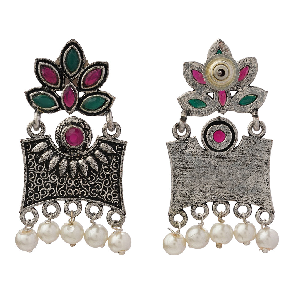 Flora-Aura stone studded dangler earrings (Multicolored)