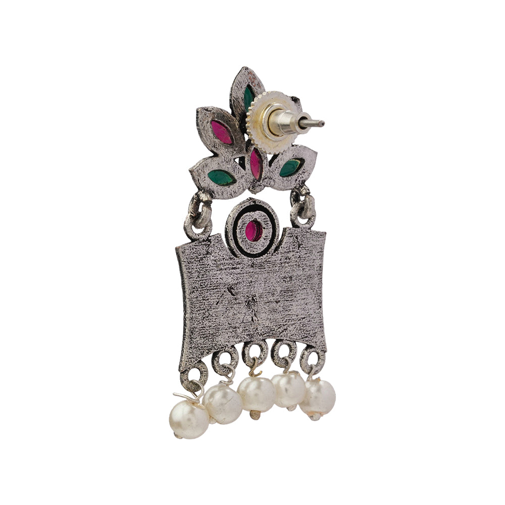 Flora-Aura stone studded dangler earrings (Multicolored)