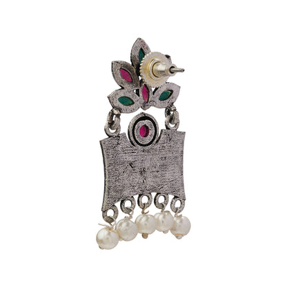 Flora-Aura stone studded dangler earrings (Multicolored)