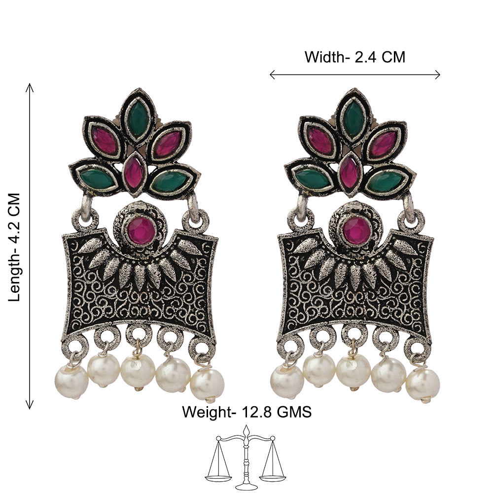 Flora-Aura stone studded dangler earrings (Multicolored)