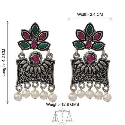 Flora-Aura stone studded dangler earrings (Multicolored)