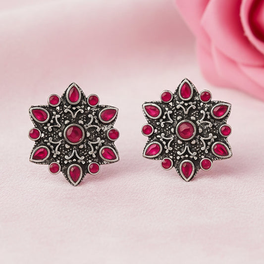 flower-alpana stud earrings (Red)