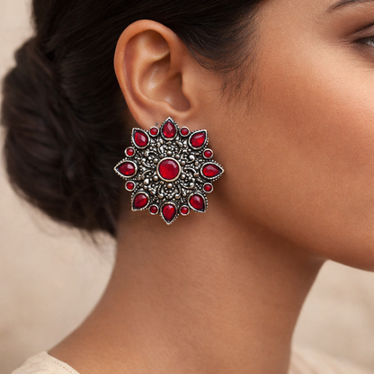 flower-alpana stud earrings (Red)