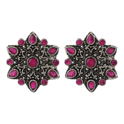 flower-alpana stud earrings (Red)