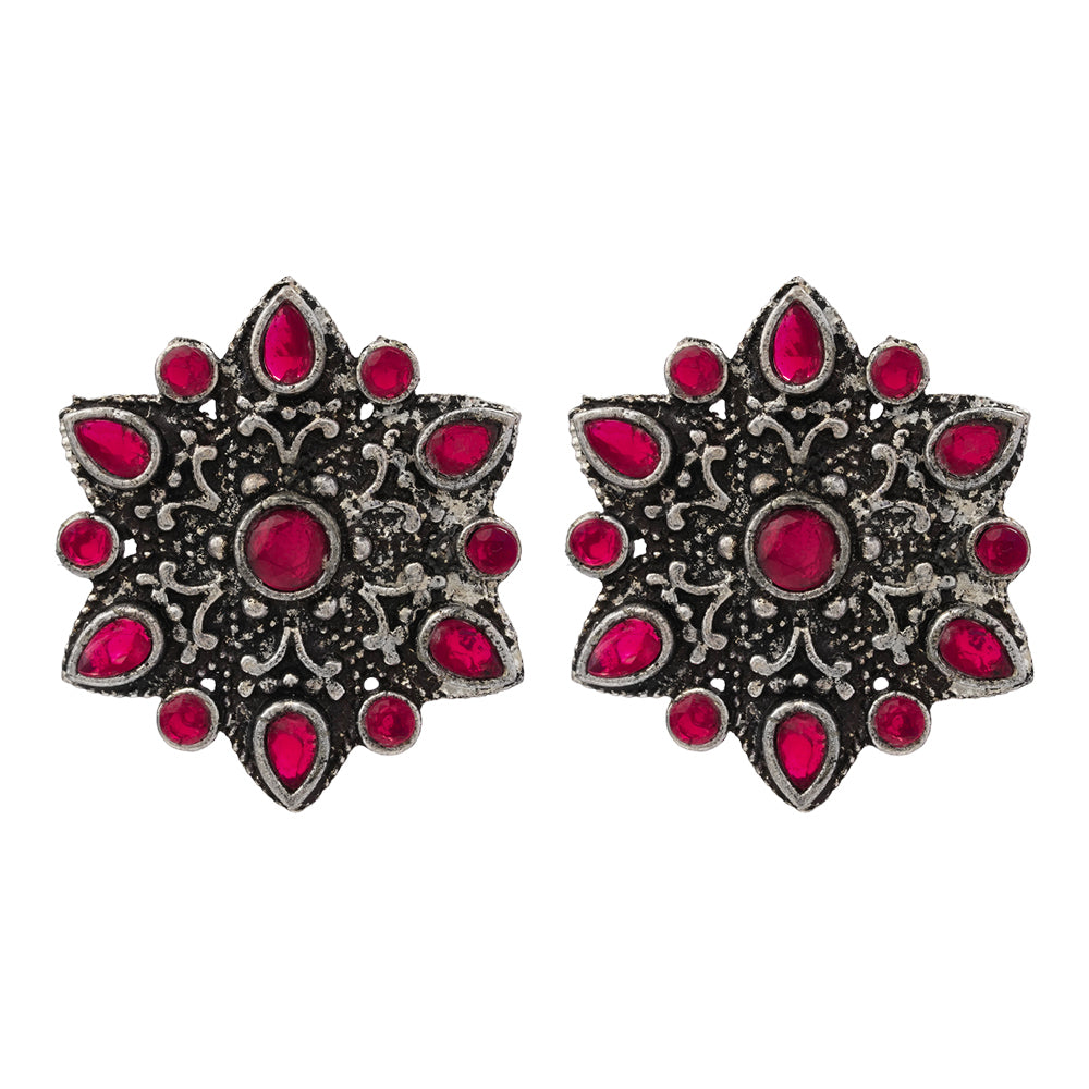 flower-alpana stud earrings (Red)