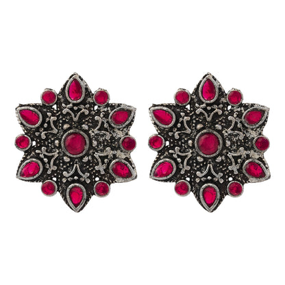flower-alpana stud earrings (Red)