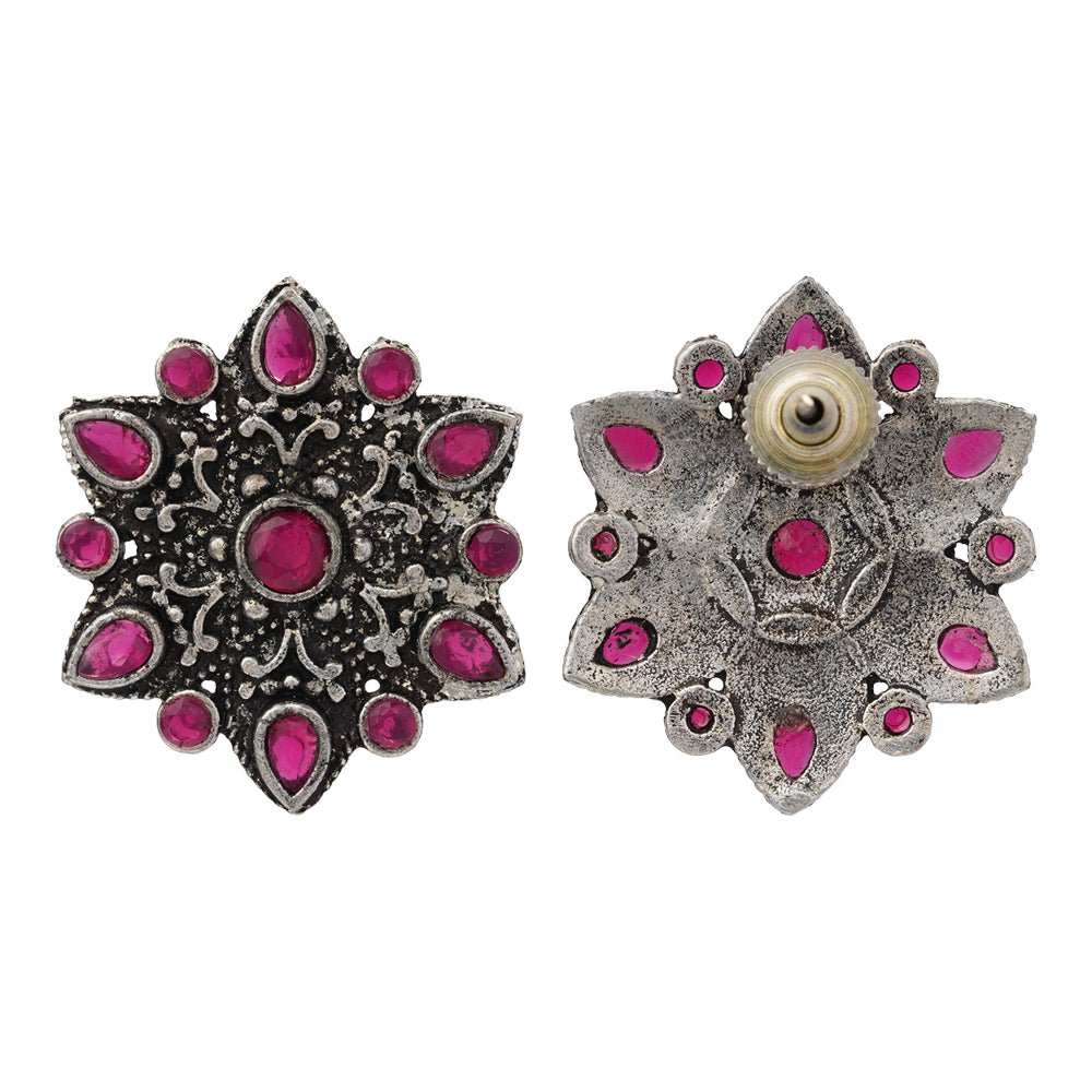 flower-alpana stud earrings (Red)