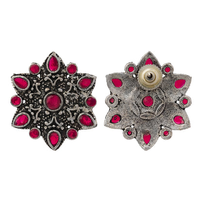 flower-alpana stud earrings (Red)