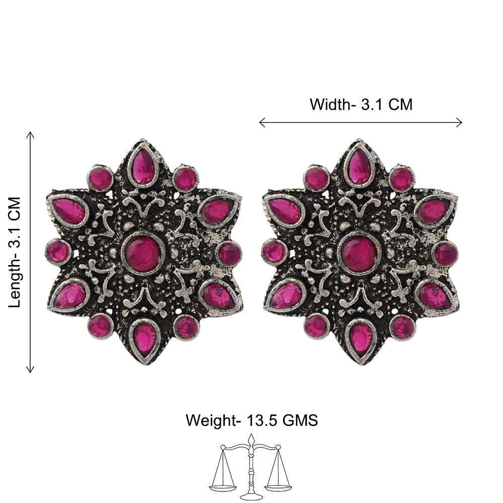 flower-alpana stud earrings (Red)