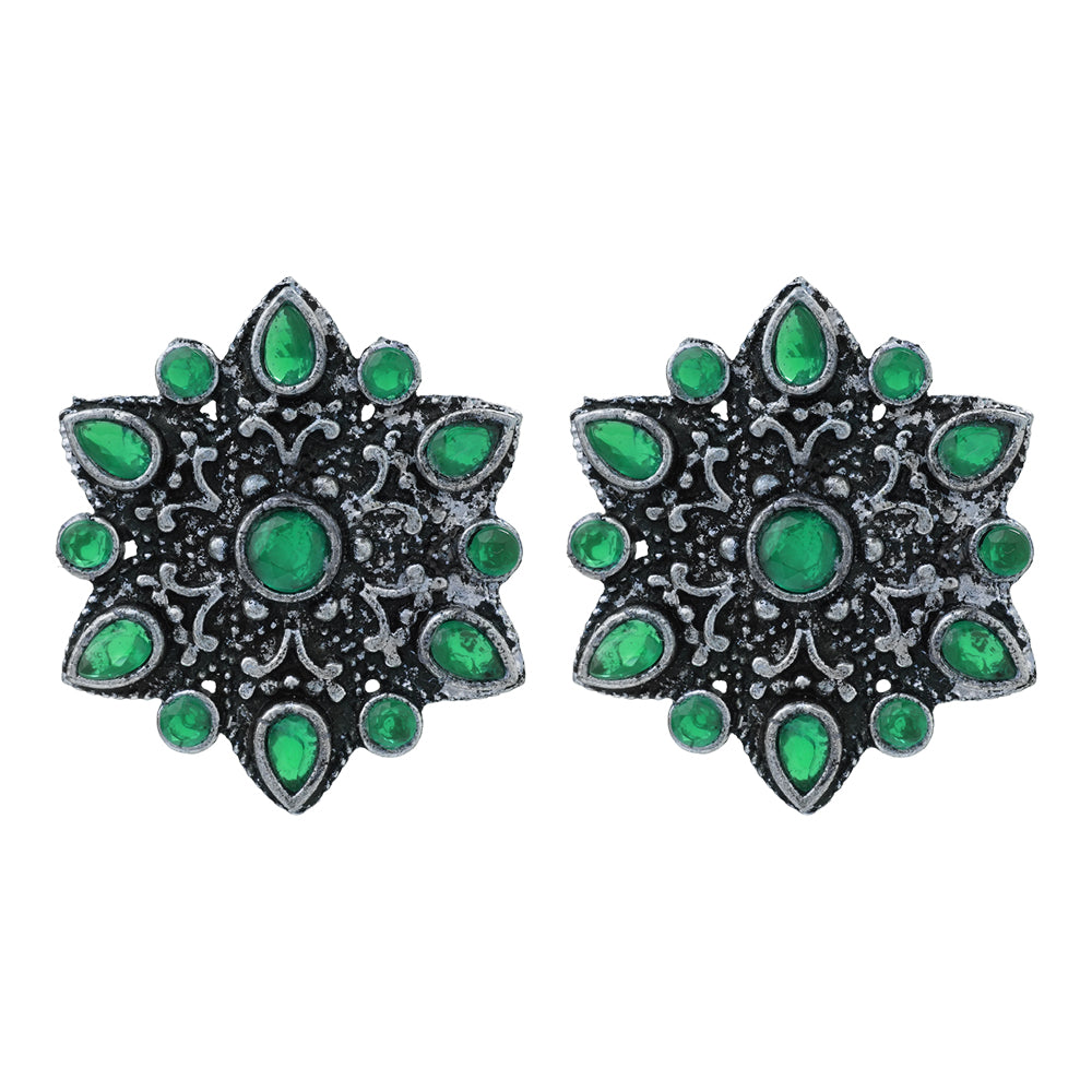 flower-alpana stud earrings (Green)