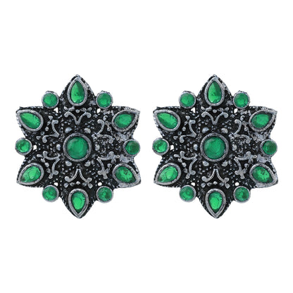 flower-alpana stud earrings (Green)
