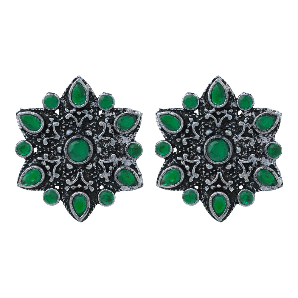 flower-alpana stud earrings (Green)