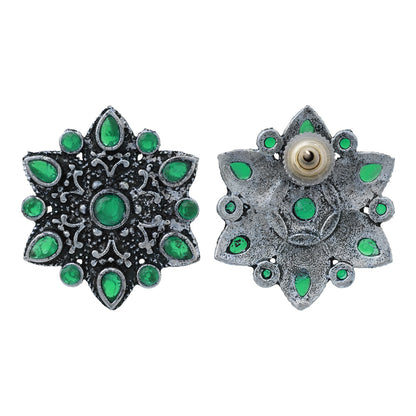 flower-alpana stud earrings (Green)
