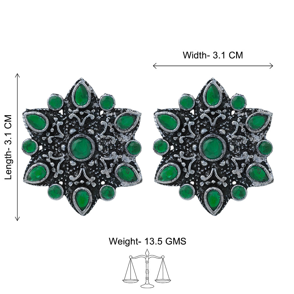 flower-alpana stud earrings (Green)