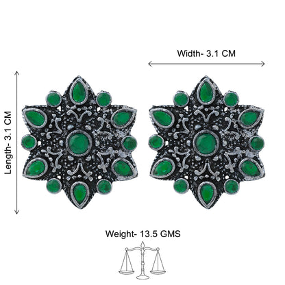 flower-alpana stud earrings (Green)