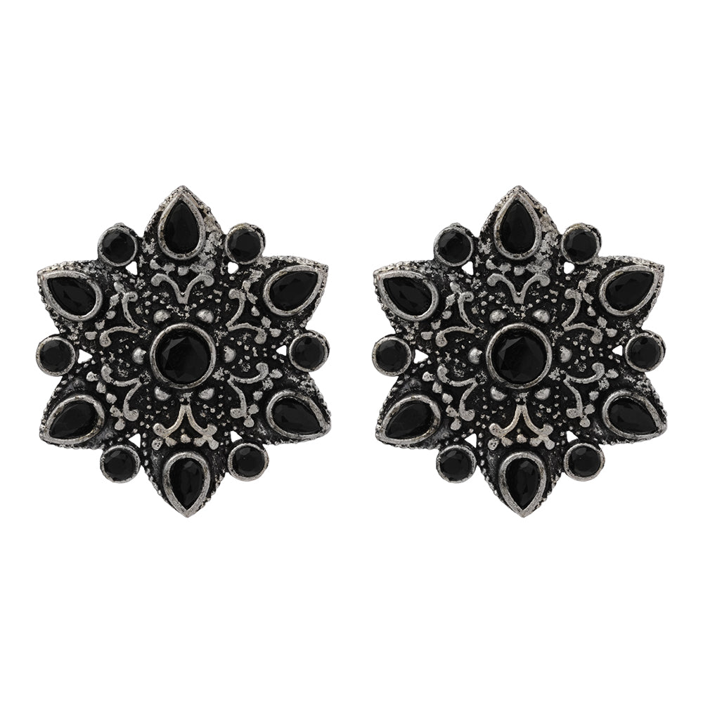 flower-alpana stud earrings (Black)