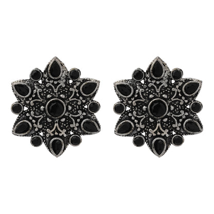 flower-alpana stud earrings (Black)