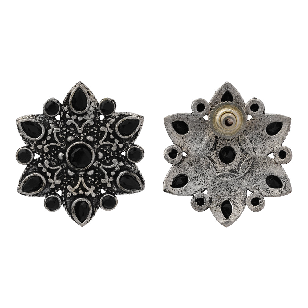 flower-alpana stud earrings (Black)