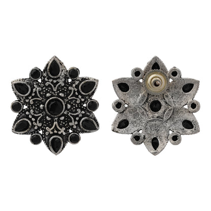 flower-alpana stud earrings (Black)