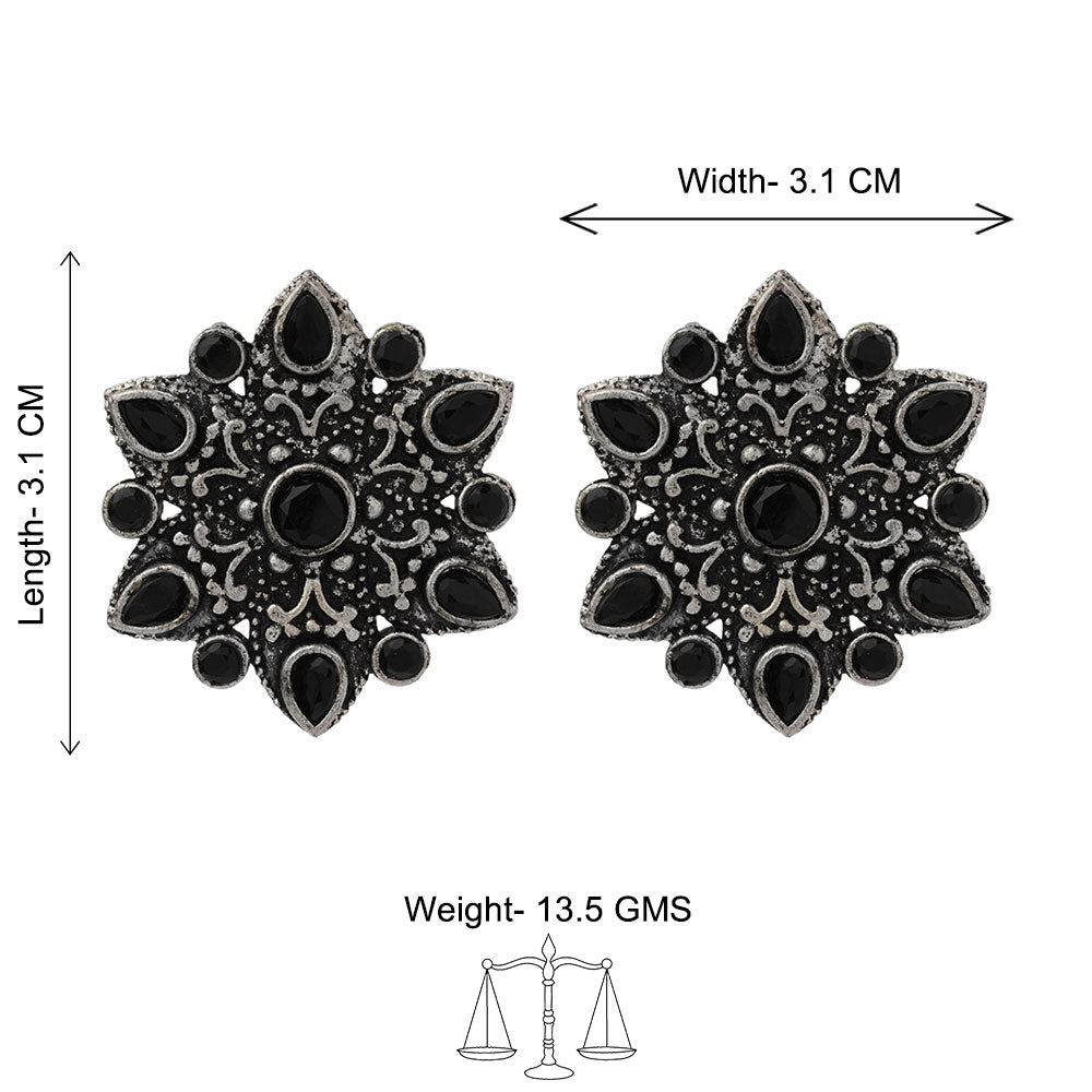 flower-alpana stud earrings (Black)