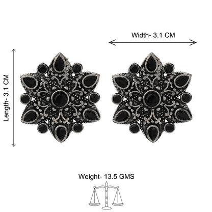 flower-alpana stud earrings (Black)