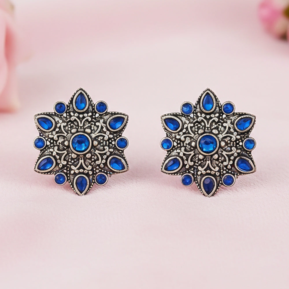 flower-alpana stud earrings (Blue)