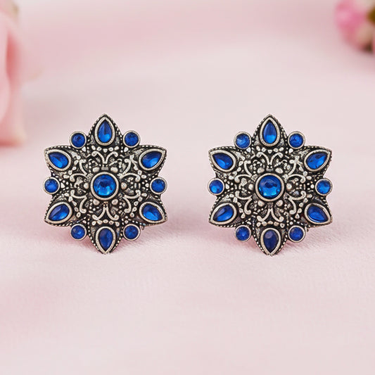 flower-alpana stud earrings (Blue)