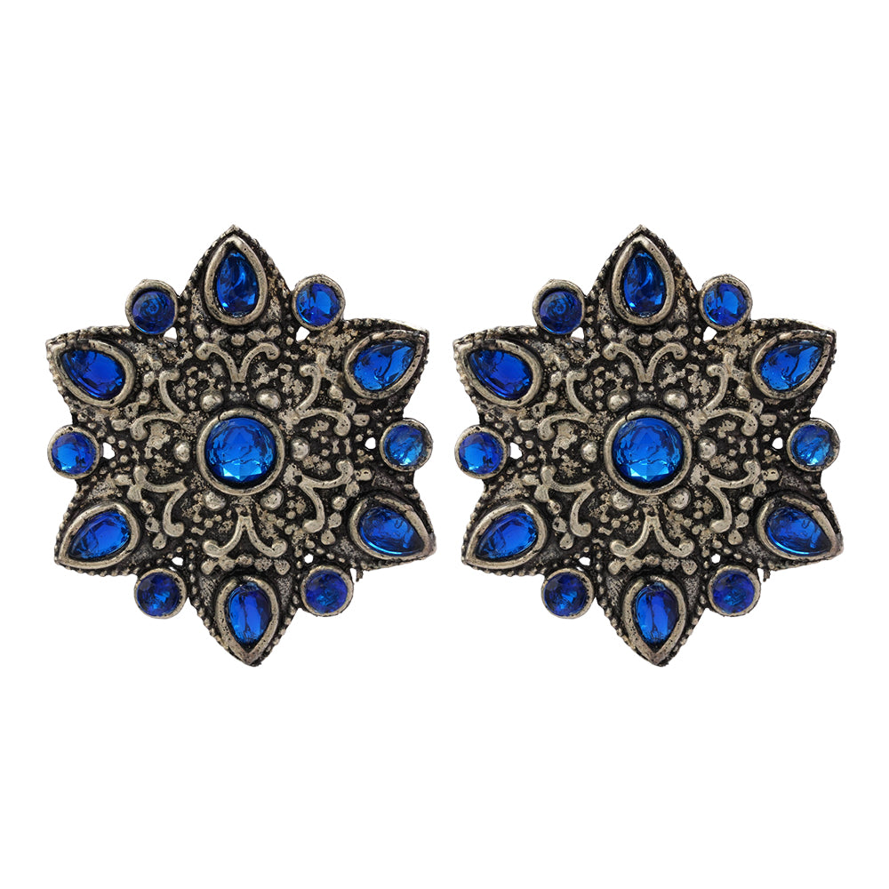 flower-alpana stud earrings (Blue)