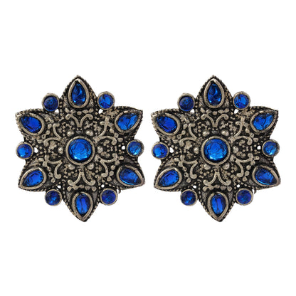 flower-alpana stud earrings (Blue)